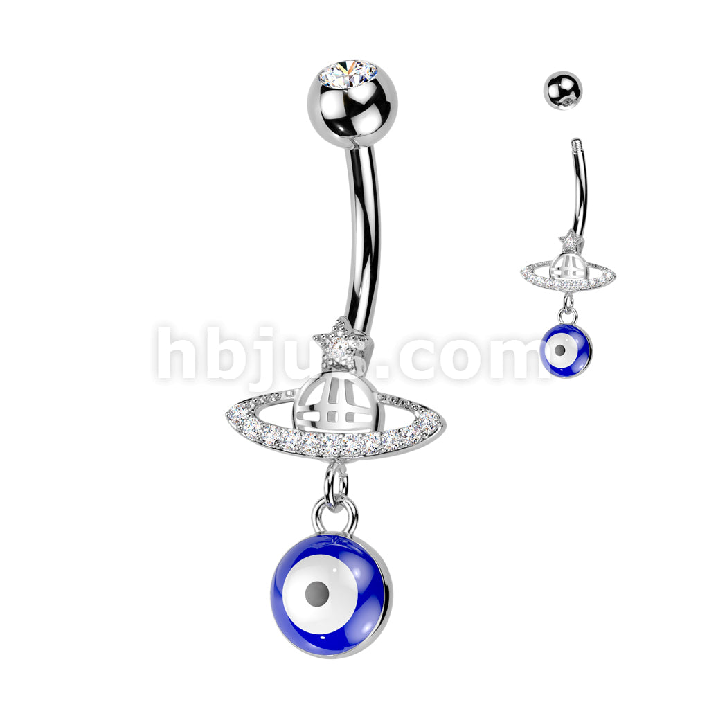 316L Surgical Steel 316L Surgical Steel Planet With Pave CZ Ring Belly... - Image 2