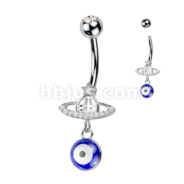 316L Surgical Steel 316L Surgical Steel Planet With Pave CZ Ring Belly... - Image 2