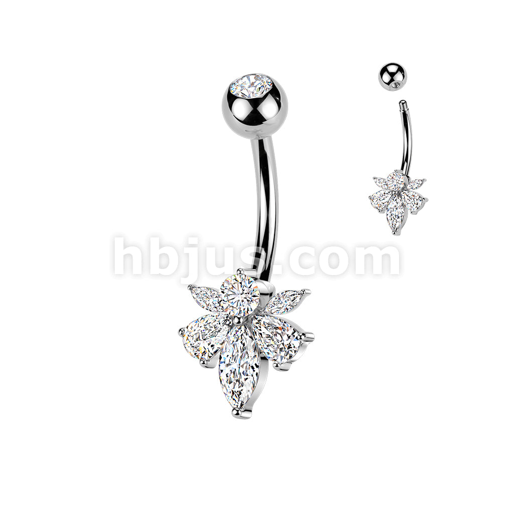 316L Surgical Steel 316L Belly Ring With Pear & Marquise CZ Bee and... - Image 2