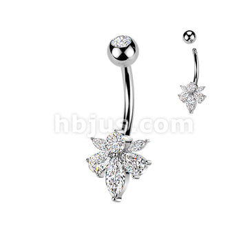 316L Surgical Steel 316L Belly Ring With Pear & Marquise CZ Bee and... - Image 2
