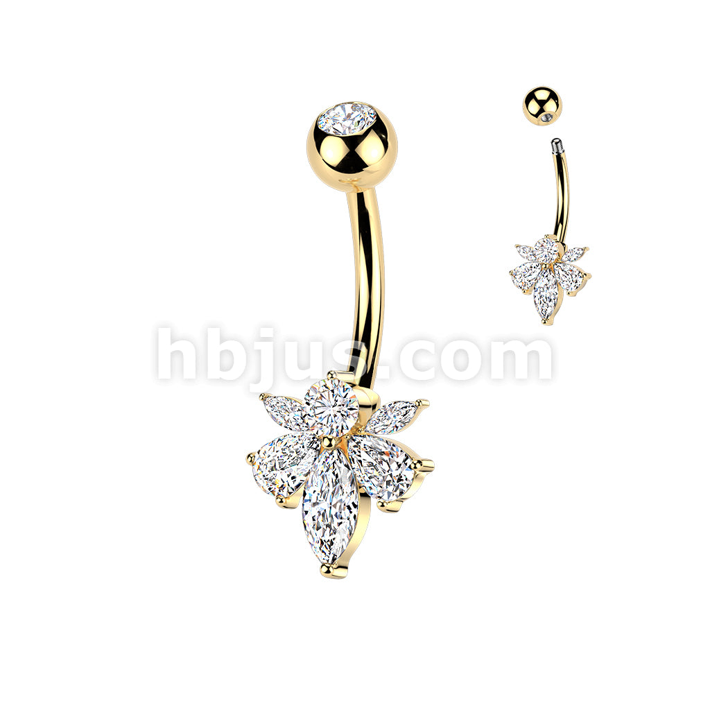 316L Surgical Steel 316L Belly Ring With Pear & Marquise CZ Bee and... - Image 3
