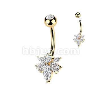 316L Surgical Steel 316L Belly Ring With Pear & Marquise CZ Bee and... - Image 3