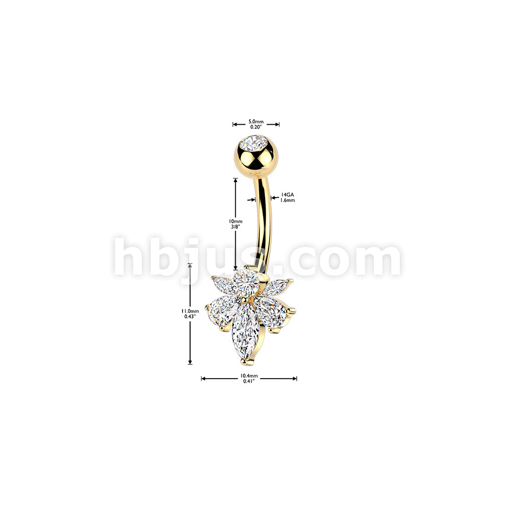 316L Surgical Steel 316L Belly Ring With Pear & Marquise CZ Bee and... - Image 4