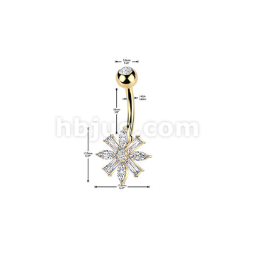 316L Surgical Steel 316L Belly Ring With Marquise & Baguette CZ Flower... - Image 4
