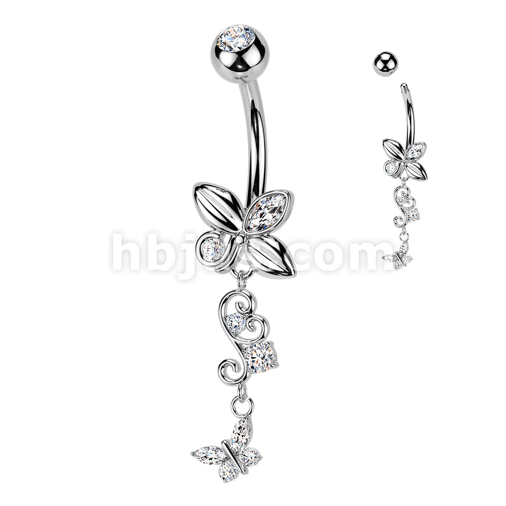 316L Surgical Steel 316L Belly Ring With Butterfly & Filigree Butterfly... - Image 2