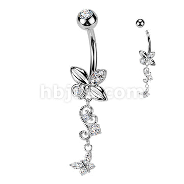 316L Surgical Steel 316L Belly Ring With Butterfly & Filigree Butterfly... - Image 2