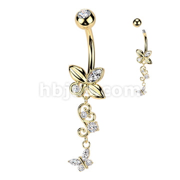 316L Surgical Steel 316L Belly Ring With Butterfly & Filigree Butterfly... - Image 3