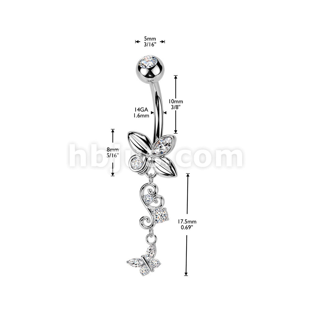 316L Surgical Steel 316L Belly Ring With Butterfly & Filigree Butterfly... - Image 4