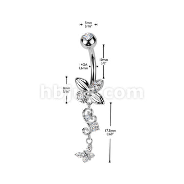 316L Surgical Steel 316L Belly Ring With Butterfly & Filigree Butterfly... - Image 4