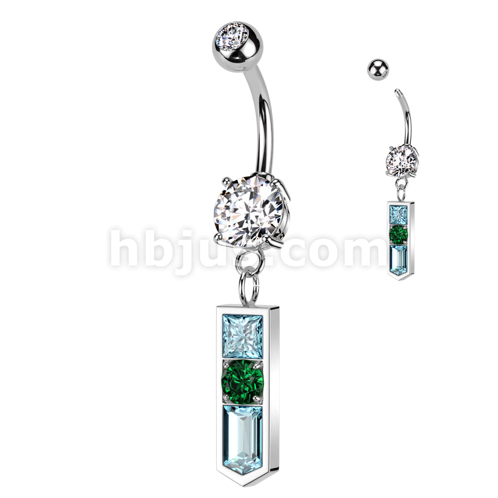 316L Surgical Steel Double Jeweled Belly Button Ring With Pointed... - Image 2