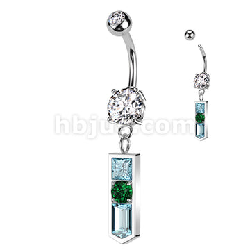 316L Surgical Steel Double Jeweled Belly Button Ring With Pointed... - Image 2