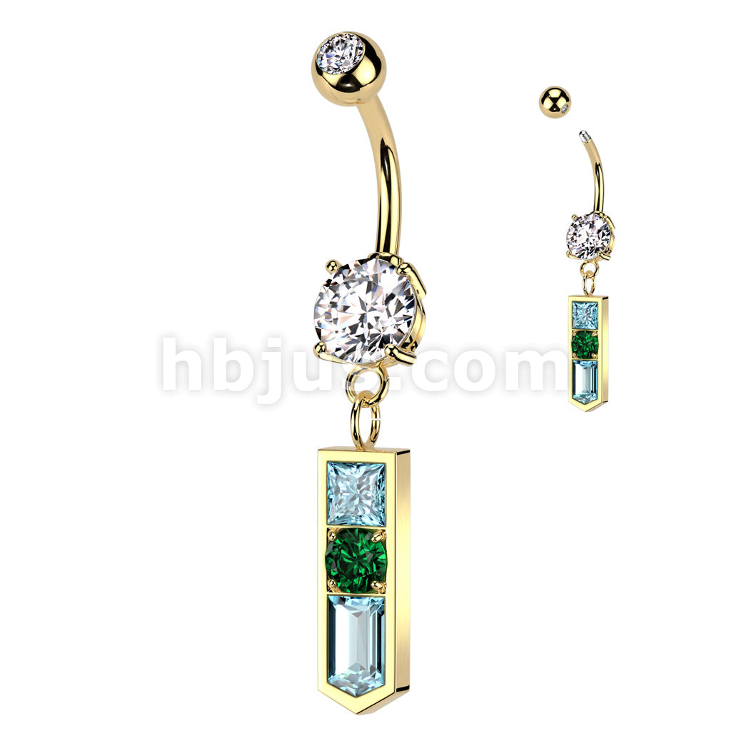 316L Surgical Steel Double Jeweled Belly Button Ring With Pointed... - Image 3
