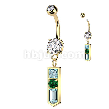 316L Surgical Steel Double Jeweled Belly Button Ring With Pointed... - Image 3