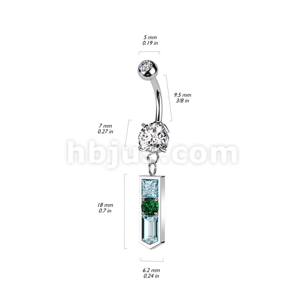 316L Surgical Steel Double Jeweled Belly Button Ring With Pointed... - Image 4