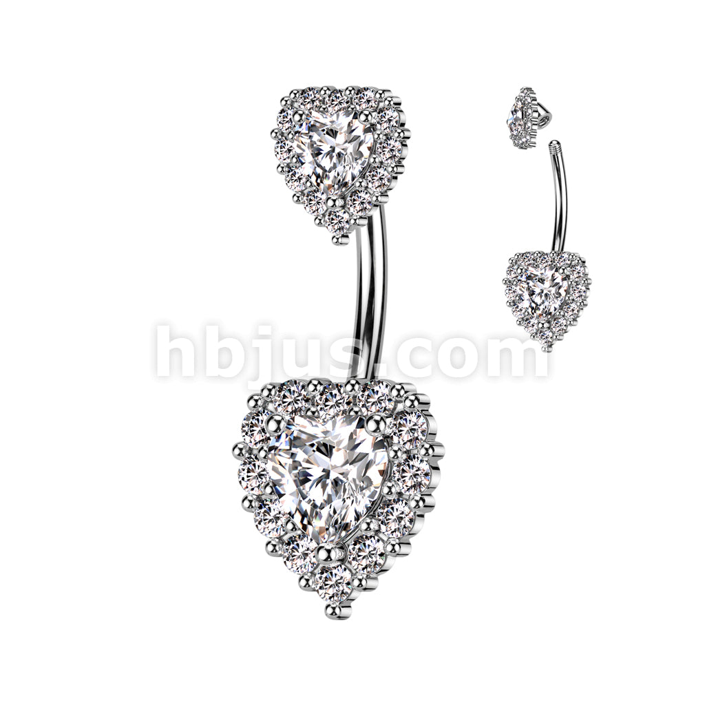 316L Surgical Steel 316L Surgical Steel Double Heart CZ Belly Button... - Image 2