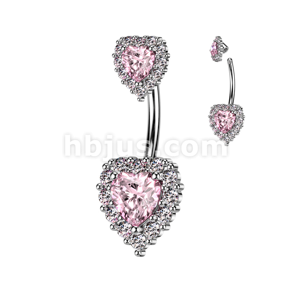 316L Surgical Steel 316L Surgical Steel Double Heart CZ Belly Button... - Image 3