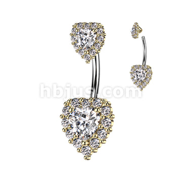 316L Surgical Steel 316L Surgical Steel Double Heart CZ Belly Button... - Image 5