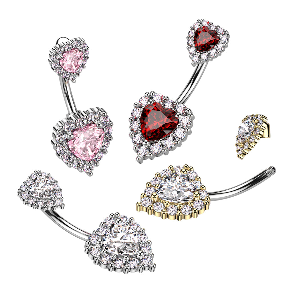 316L Surgical Steel 316L Surgical Steel Double Heart CZ Belly Button...