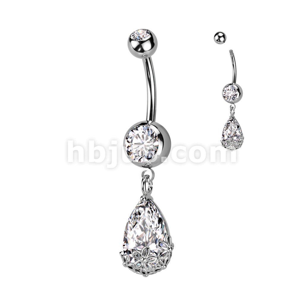 316L Surgical Steel 316L Surgical Steel Double Jeweled CZ With Pear CZ... - Image 2