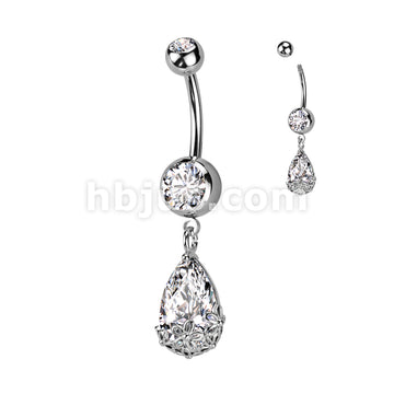 316L Surgical Steel 316L Surgical Steel Double Jeweled CZ With Pear CZ... - Image 2