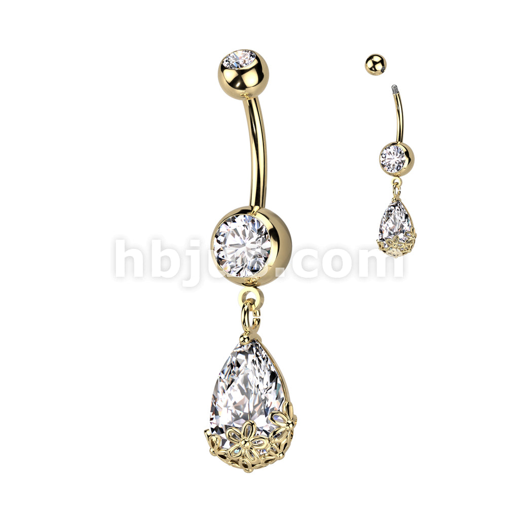 316L Surgical Steel 316L Surgical Steel Double Jeweled CZ With Pear CZ... - Image 3
