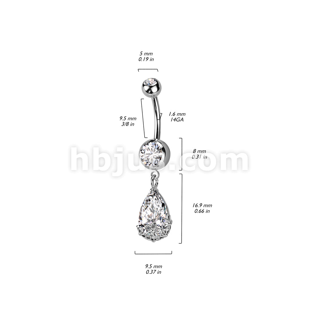 316L Surgical Steel 316L Surgical Steel Double Jeweled CZ With Pear CZ... - Image 5