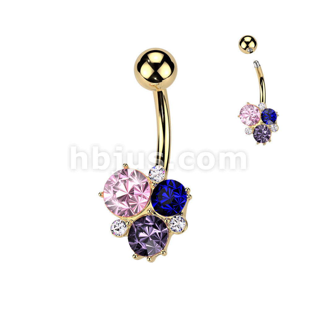 316L Surgical Steel 316L Surgical Steel Multicolor Gem Cluster Belly... - Image 2