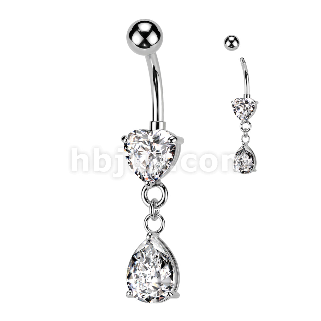 316L Surgical Steel 316L Surgical Steel Heart CZ Prong Set Pear CZ... - Image 2