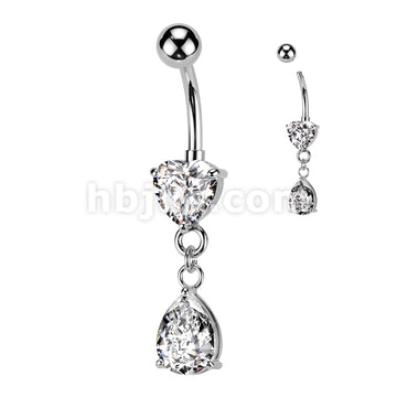 316L Surgical Steel 316L Surgical Steel Heart CZ Prong Set Pear CZ... - Image 2