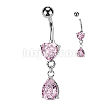316L Surgical Steel 316L Surgical Steel Heart CZ Prong Set Pear CZ... - Image 3