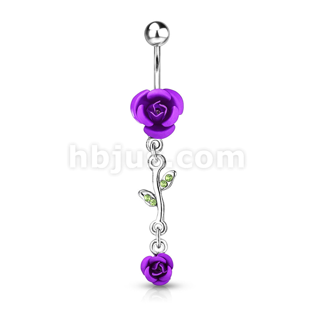 316L Surgical Steel 316L Surgical Steel Rose Dangle Metal Rose Belly... - Image 2