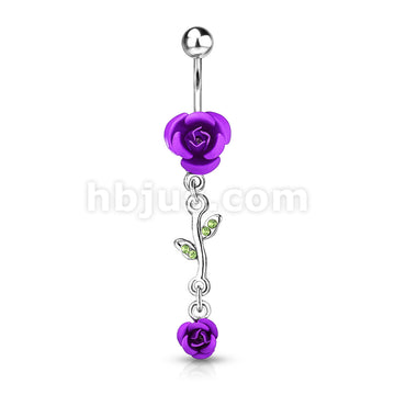 316L Surgical Steel 316L Surgical Steel Rose Dangle Metal Rose Belly... - Image 2