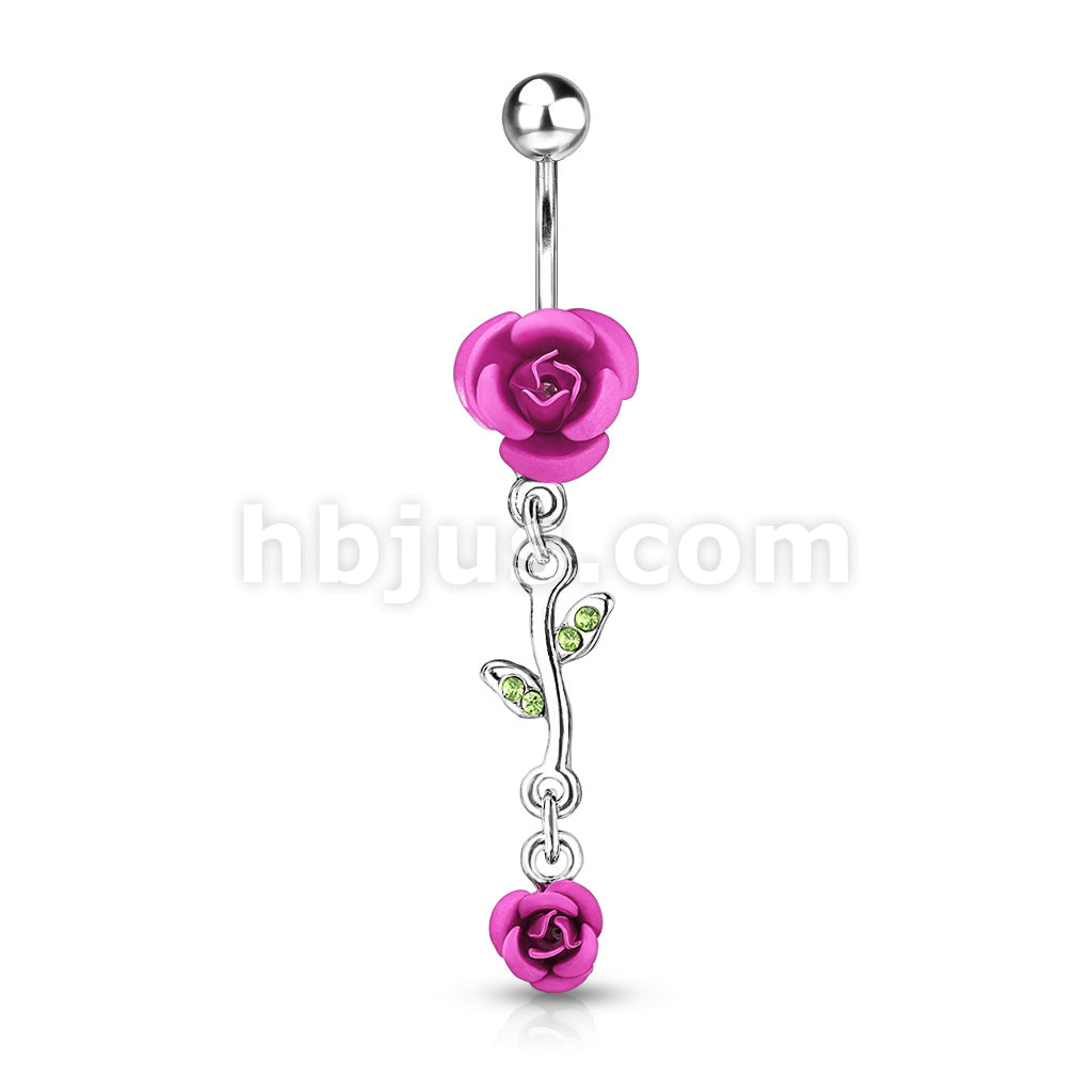 316L Surgical Steel 316L Surgical Steel Rose Dangle Metal Rose Belly... - Image 4