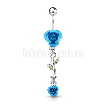 316L Surgical Steel 316L Surgical Steel Rose Dangle Metal Rose Belly... - Image 5