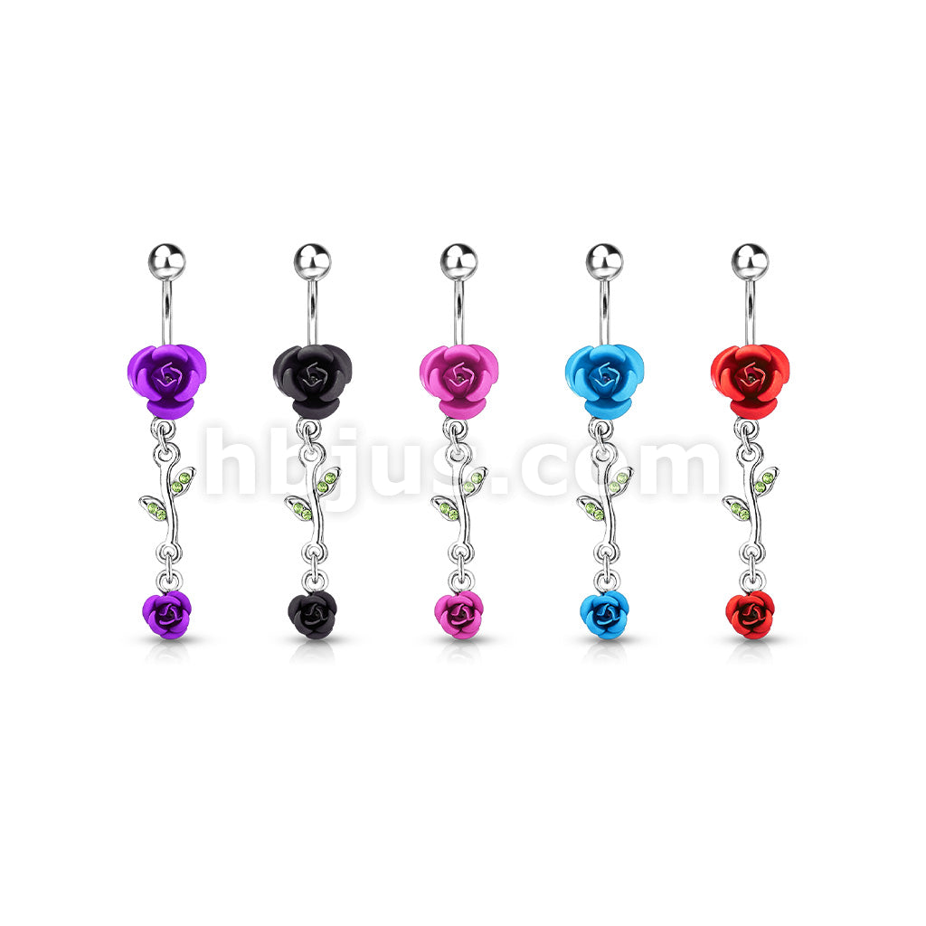 316L Surgical Steel 316L Surgical Steel Rose Dangle Metal Rose Belly... - Image 7