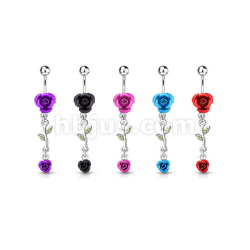 316L Surgical Steel 316L Surgical Steel Rose Dangle Metal Rose Belly... - Image 7