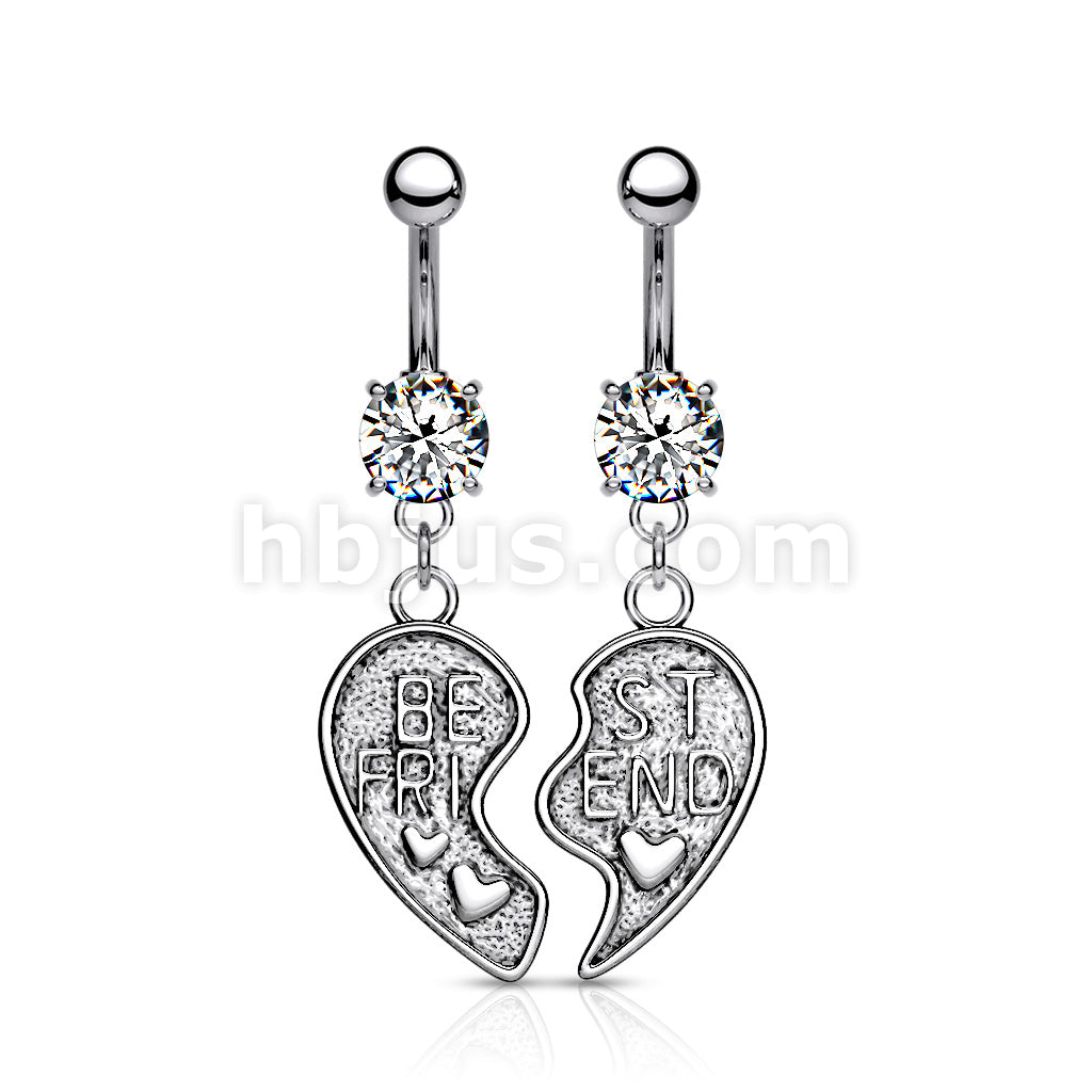 NSR6501 Pair of "Best Friend" Heart Dangle Belly Button Ring - Image 3