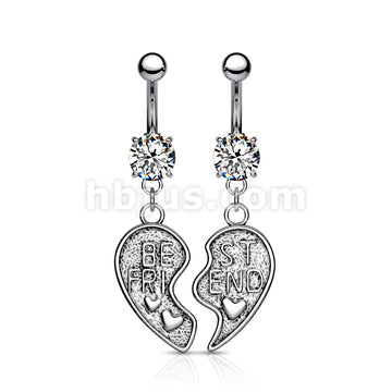NSR6501 Pair of "Best Friend" Heart Dangle Belly Button Ring - Image 3