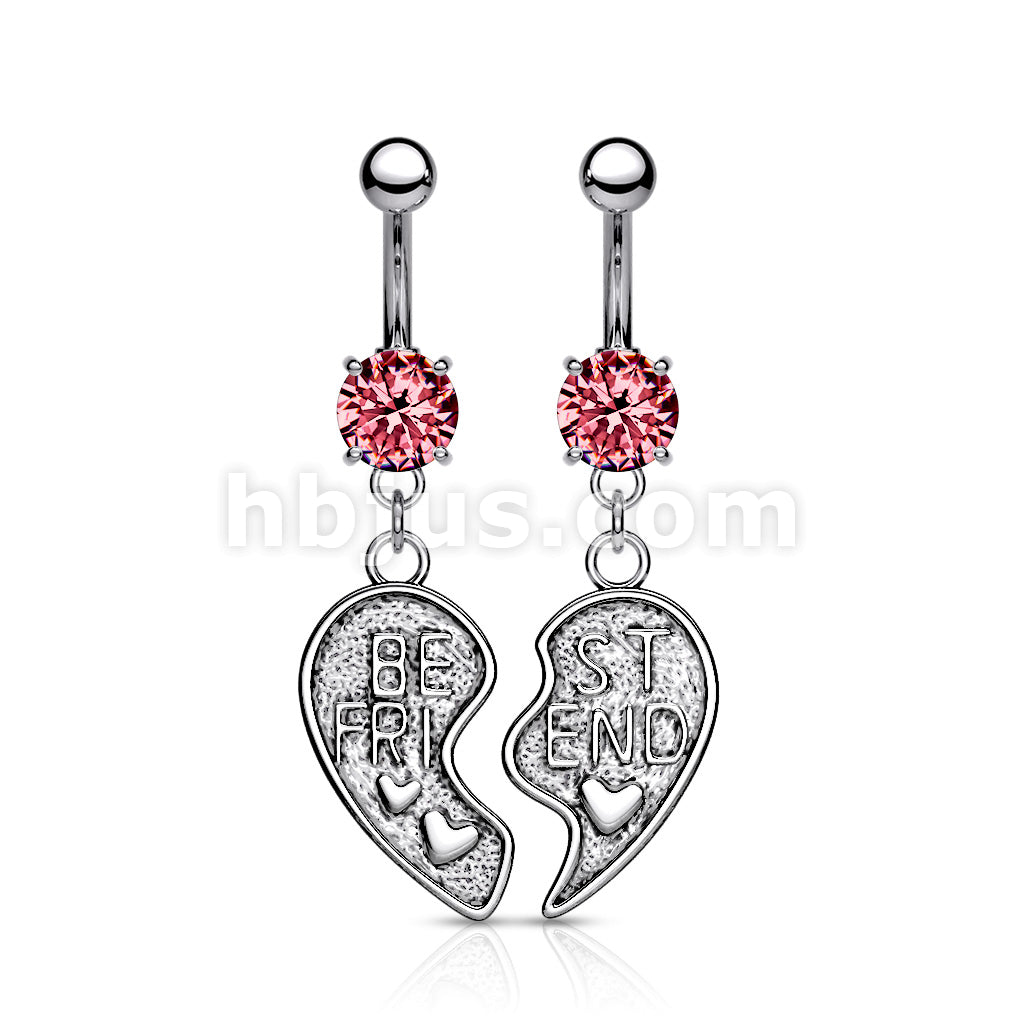 NSR6501 Pair of "Best Friend" Heart Dangle Belly Button Ring - Image 4