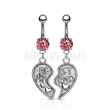 NSR6501 Pair of "Best Friend" Heart Dangle Belly Button Ring - Image 4