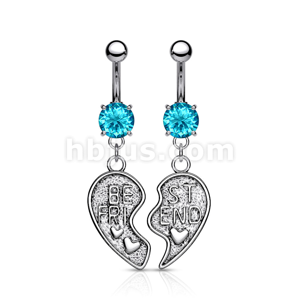 NSR6501 Pair of "Best Friend" Heart Dangle Belly Button Ring - Image 5