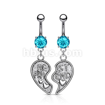 NSR6501 Pair of "Best Friend" Heart Dangle Belly Button Ring - Image 5