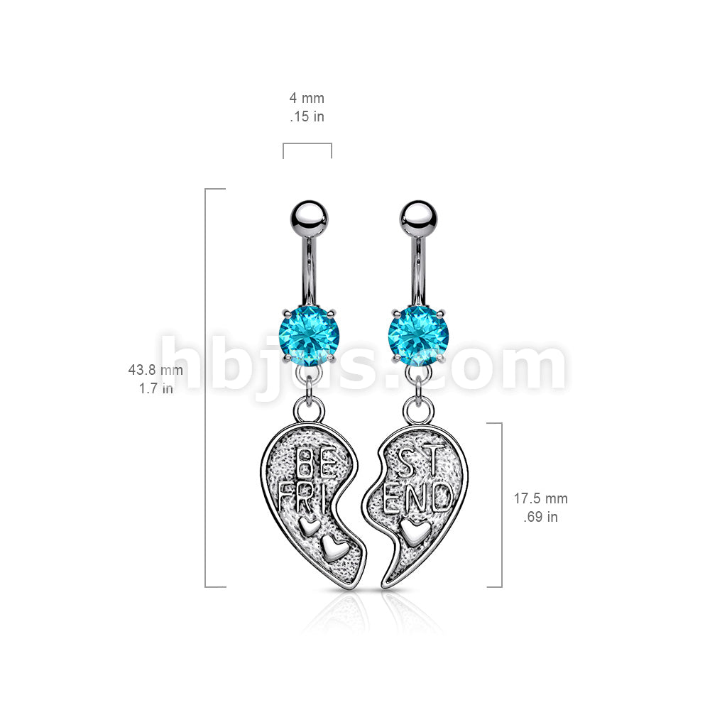 NSR6501 Pair of "Best Friend" Heart Dangle Belly Button Ring - Image 6