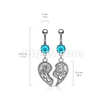 NSR6501 Pair of "Best Friend" Heart Dangle Belly Button Ring - Image 6