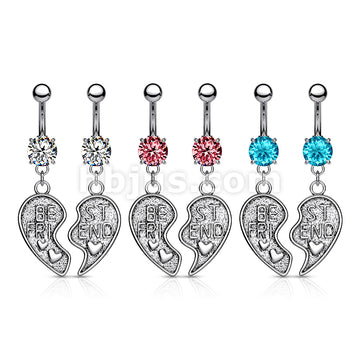 NSR6501 Pair of "Best Friend" Heart Dangle Belly Button Ring - Image 7
