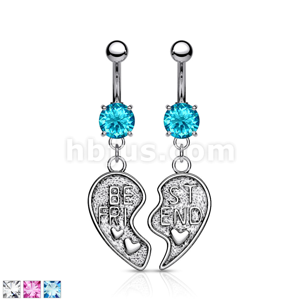 NSR6501 Pair of "Best Friend" Heart Dangle Belly Button Ring - Image 2