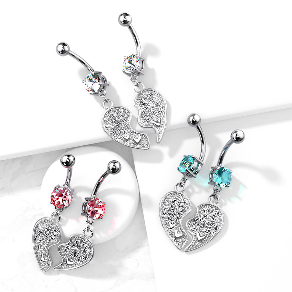 NSR6501 Pair of "Best Friend" Heart Dangle Belly Button Ring