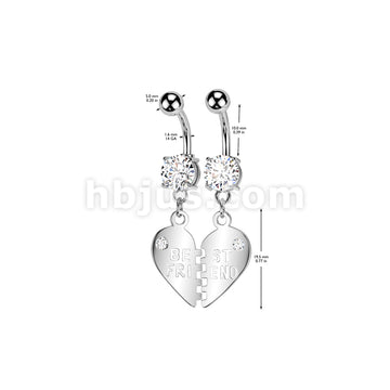 Pair of "Best Friend" Charm Pendent CZ Navel Ring - Image 5