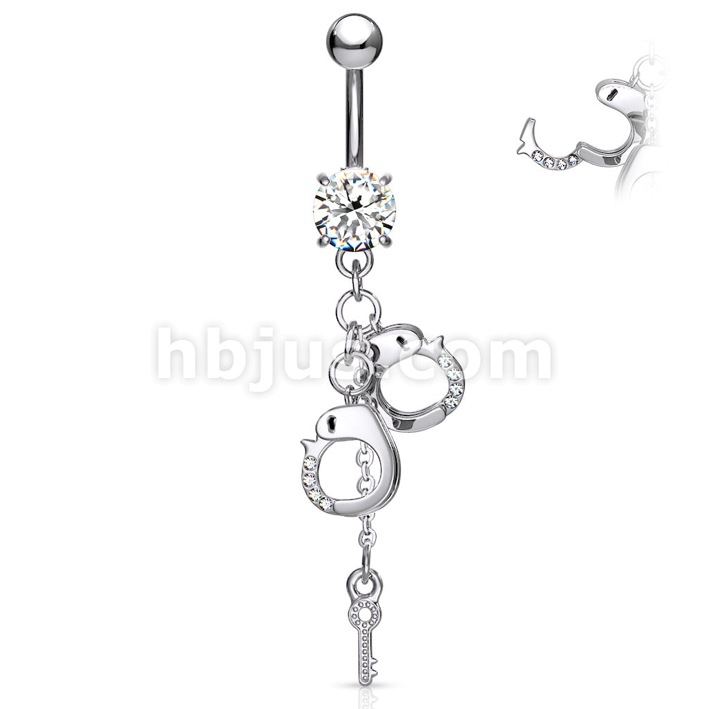 316L Surgical Steel 316L Surgical Steel Dangling Gem Handcuffs and Key... - Image 3