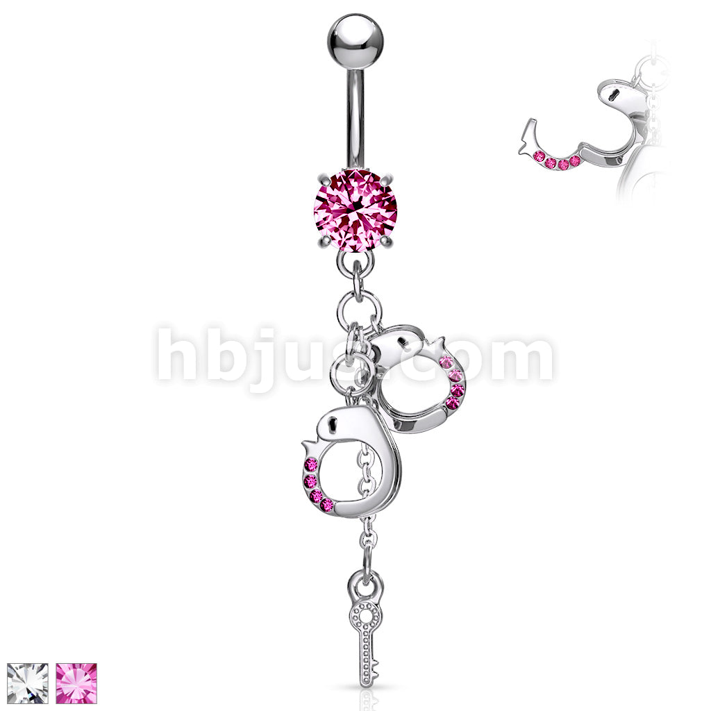 316L Surgical Steel 316L Surgical Steel Dangling Gem Handcuffs and Key... - Image 2